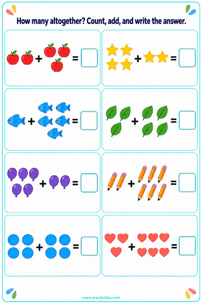 Free Grade 1 picture addition worksheet preview
